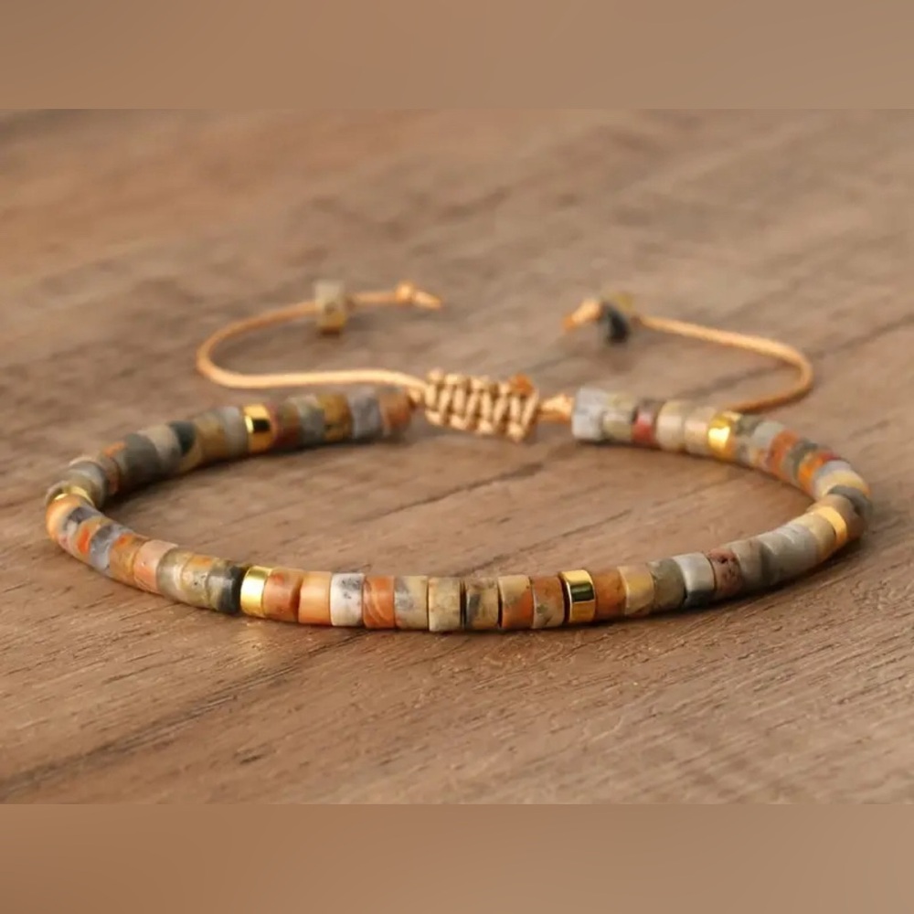 Agate Natural Colorful Stone Beads Boho Style Adjustable Hand String  Bracelet